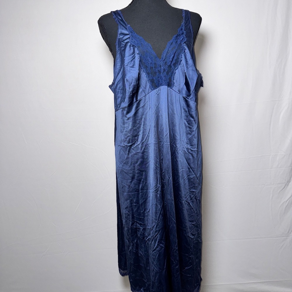 Vintage Formfit A Cut Above Navy Blue Lace Trim Full Slip Dress 46 Tall USA Made